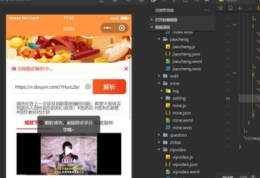 最新版本的橙色前端微信去水印小程序源码