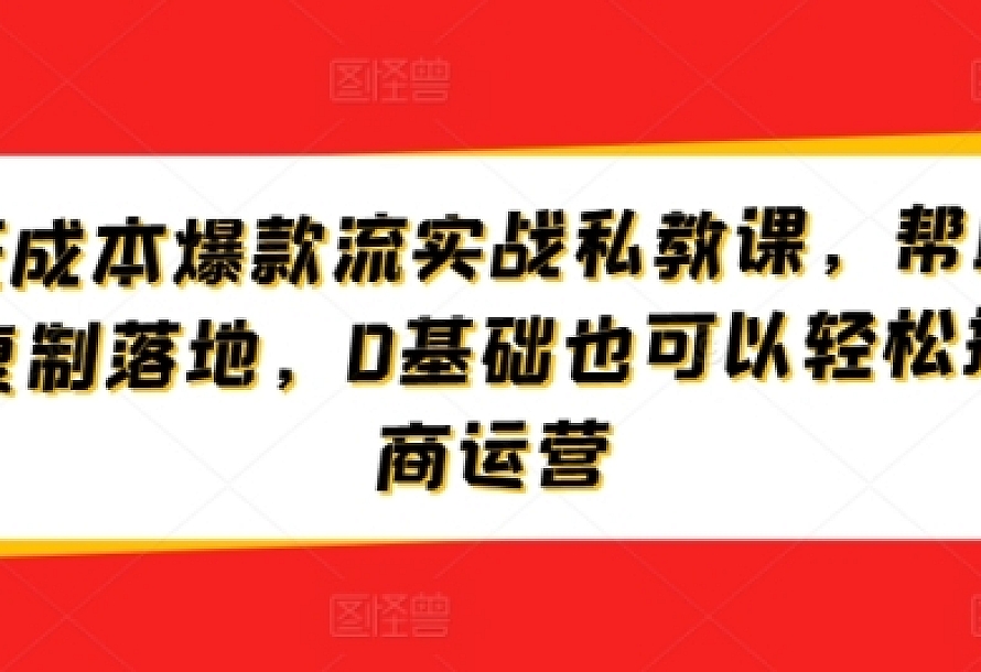 淘宝低成本爆款流实战私教课,帮助商家快速复制落地,0基础也可以轻松搞定电商运营