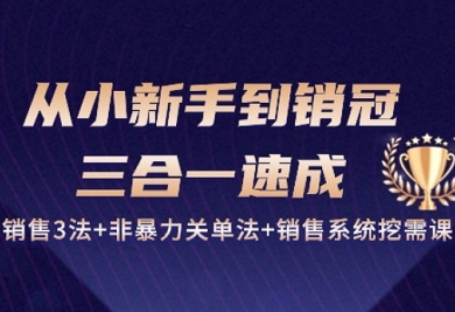 从小新手到销冠 三合一速成:销售3法+非暴力关单法+销售系统挖需课 (27节)